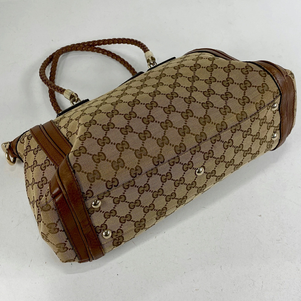 Gucci Bamboo Brown Beige Canvas Fringe Bella Handbag GG